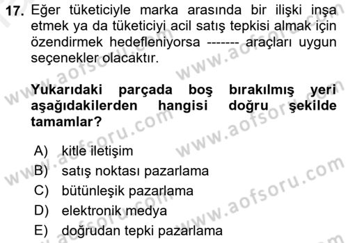 Medya Planlama Dersi Ara Sınavı Deneme Sınav Soruları 17. Soru