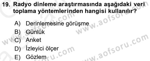 Medya Planlama Dersi 2018 - 2019 Yılı (Vize) Ara Sınav Soruları 19. Soru