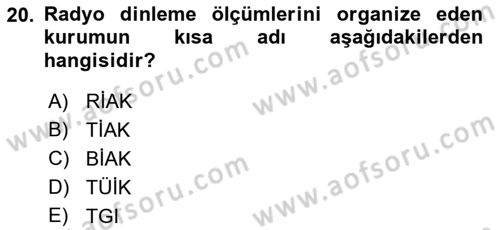 Medya Planlama Dersi Ara Sınavı Deneme Sınav Soruları 20. Soru