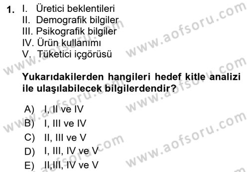 Medya Planlama Dersi 2018 - 2019 Yılı (Final) Dönem Sonu Sınav Soruları 1. Soru