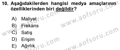 Medya Planlama Dersi 2018 - 2019 Yılı (Final) Dönem Sonu Sınav Soruları 10. Soru