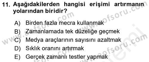 Medya Planlama Dersi 2018 - 2019 Yılı (Final) Dönem Sonu Sınav Soruları 11. Soru