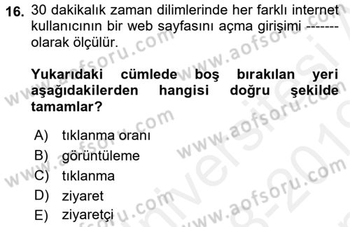 Medya Planlama Dersi 2018 - 2019 Yılı (Final) Dönem Sonu Sınav Soruları 16. Soru