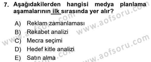 Medya Planlama Dersi 2018 - 2019 Yılı (Final) Dönem Sonu Sınav Soruları 7. Soru