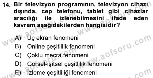 Medya Planlama Dersi 2018 - 2019 Yılı Yaz Okulu Sınav Soruları 14. Soru