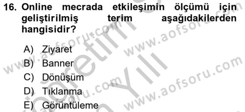 Medya Planlama Dersi 2018 - 2019 Yılı Yaz Okulu Sınav Soruları 16. Soru