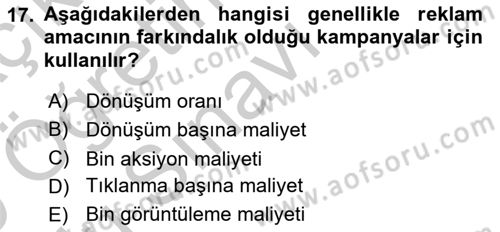 Medya Planlama Dersi 2018 - 2019 Yılı Yaz Okulu Sınav Soruları 17. Soru