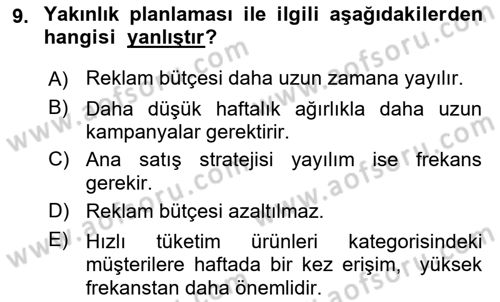 Medya Planlama Dersi 2018 - 2019 Yılı Yaz Okulu Sınav Soruları 9. Soru