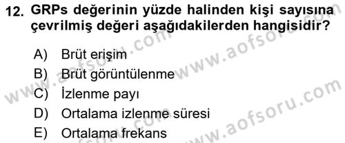 Medya Planlama Dersi Ara Sınavı Deneme Sınav Soruları 12. Soru