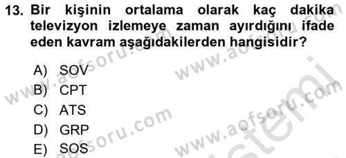 Medya Planlama Dersi Ara Sınavı Deneme Sınav Soruları 13. Soru