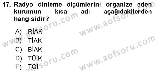 Medya Planlama Dersi 2019 - 2020 Yılı (Vize) Ara Sınav Soruları 17. Soru