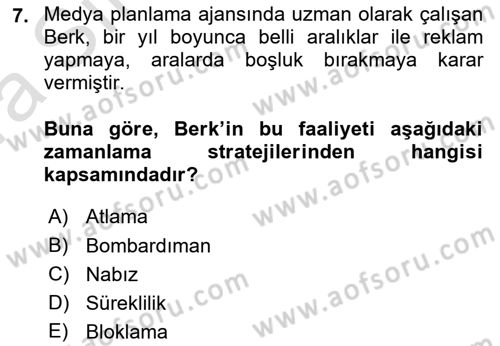 Medya Planlama Dersi Ara Sınavı Deneme Sınav Soruları 7. Soru