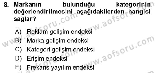 Medya Planlama Dersi 2019 - 2020 Yılı (Vize) Ara Sınav Soruları 8. Soru