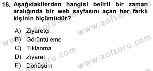Medya Planlama Dersi 2019 - 2020 Yılı (Final) Dönem Sonu Sınav Soruları 16. Soru