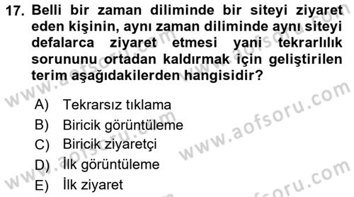Medya Planlama Dersi 2019 - 2020 Yılı (Final) Dönem Sonu Sınav Soruları 17. Soru