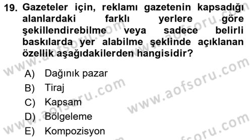 Medya Planlama Dersi 2019 - 2020 Yılı (Final) Dönem Sonu Sınav Soruları 19. Soru