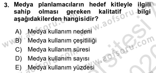 Medya Planlama Dersi 2019 - 2020 Yılı (Final) Dönem Sonu Sınav Soruları 3. Soru
