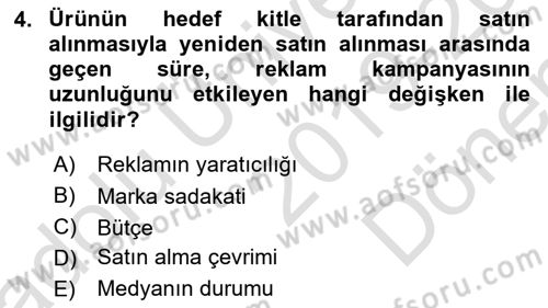 Medya Planlama Dersi 2019 - 2020 Yılı (Final) Dönem Sonu Sınav Soruları 4. Soru