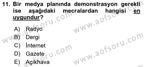 Medya Planlama Dersi 2020 - 2021 Yılı Yaz Okulu Sınav Soruları 11. Soru