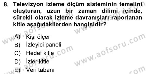 Medya Planlama Dersi 2020 - 2021 Yılı Yaz Okulu Sınav Soruları 8. Soru