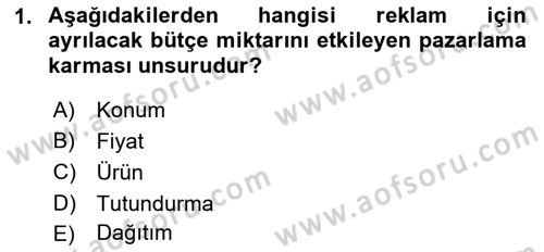 Medya Planlama Dersi 2021 - 2022 Yılı (Vize) Ara Sınav Soruları 1. Soru