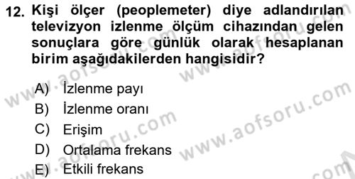 Medya Planlama Dersi 2021 - 2022 Yılı (Vize) Ara Sınavı 12. Soru