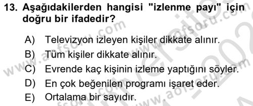 Medya Planlama Dersi Ara Sınavı Deneme Sınav Soruları 13. Soru