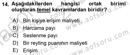 Medya Planlama Dersi Ara Sınavı Deneme Sınav Soruları 14. Soru