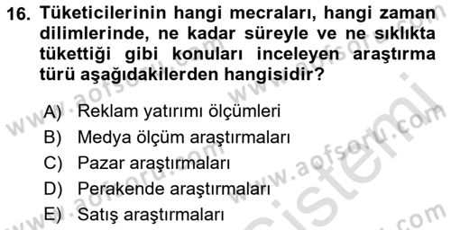 Medya Planlama Dersi 2021 - 2022 Yılı (Vize) Ara Sınavı 16. Soru