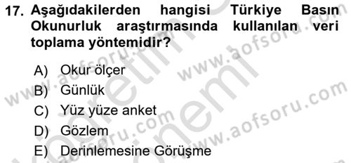 Medya Planlama Dersi Ara Sınavı Deneme Sınav Soruları 17. Soru