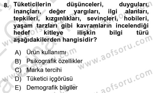Medya Planlama Dersi Ara Sınavı Deneme Sınav Soruları 8. Soru