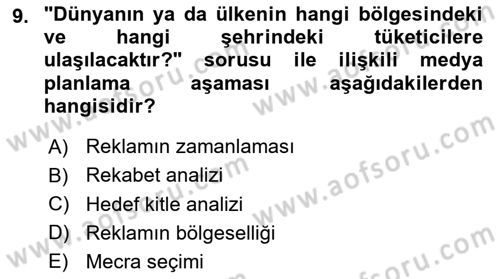 Medya Planlama Dersi Ara Sınavı Deneme Sınav Soruları 9. Soru