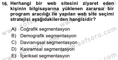 Medya Planlama Dersi 2021 - 2022 Yılı (Final) Dönem Sonu Sınav Soruları 16. Soru