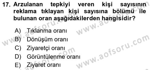Medya Planlama Dersi 2021 - 2022 Yılı (Final) Dönem Sonu Sınav Soruları 17. Soru
