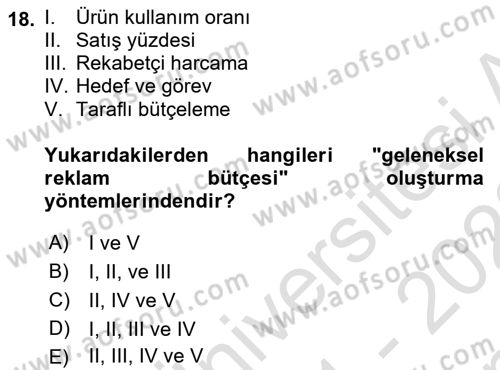 Medya Planlama Dersi 2021 - 2022 Yılı (Final) Dönem Sonu Sınav Soruları 18. Soru