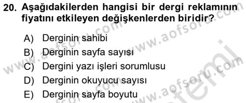 Medya Planlama Dersi 2021 - 2022 Yılı (Final) Dönem Sonu Sınav Soruları 20. Soru