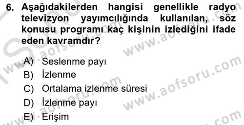 Medya Planlama Dersi 2021 - 2022 Yılı (Final) Dönem Sonu Sınav Soruları 6. Soru