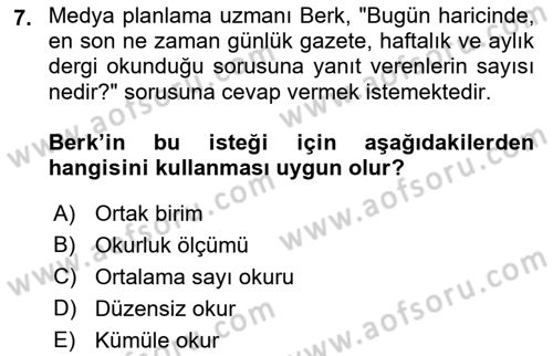 Medya Planlama Dersi 2021 - 2022 Yılı (Final) Dönem Sonu Sınav Soruları 7. Soru