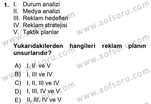Medya Planlama Dersi 2021 - 2022 Yılı Yaz Okulu Sınav Soruları 1. Soru