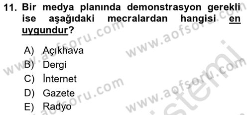 Medya Planlama Dersi 2021 - 2022 Yılı Yaz Okulu Sınav Soruları 11. Soru