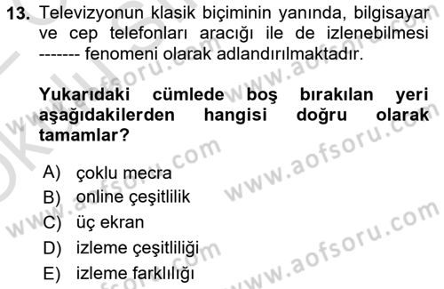 Medya Planlama Dersi 2021 - 2022 Yılı Yaz Okulu Sınav Soruları 13. Soru