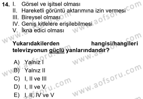 Medya Planlama Dersi 2021 - 2022 Yılı Yaz Okulu Sınav Soruları 14. Soru