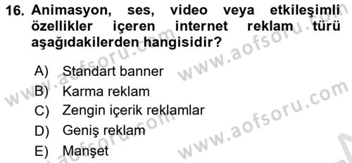 Medya Planlama Dersi 2021 - 2022 Yılı Yaz Okulu Sınav Soruları 16. Soru