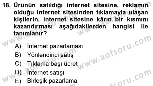 Medya Planlama Dersi 2021 - 2022 Yılı Yaz Okulu Sınav Soruları 18. Soru