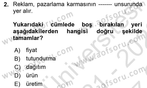 Medya Planlama Dersi 2021 - 2022 Yılı Yaz Okulu Sınav Soruları 2. Soru