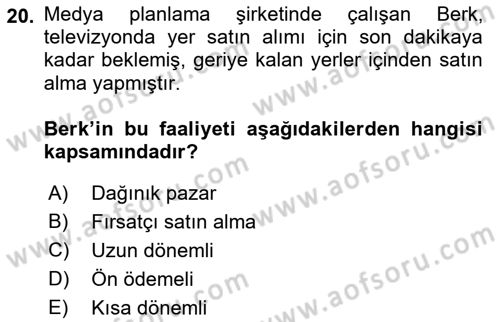 Medya Planlama Dersi 2021 - 2022 Yılı Yaz Okulu Sınav Soruları 20. Soru