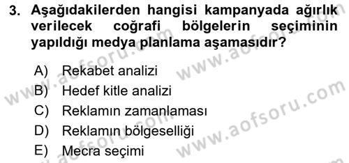 Medya Planlama Dersi 2021 - 2022 Yılı Yaz Okulu Sınav Soruları 3. Soru