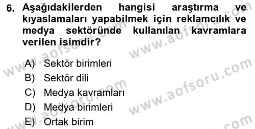 Medya Planlama Dersi 2021 - 2022 Yılı Yaz Okulu Sınav Soruları 6. Soru
