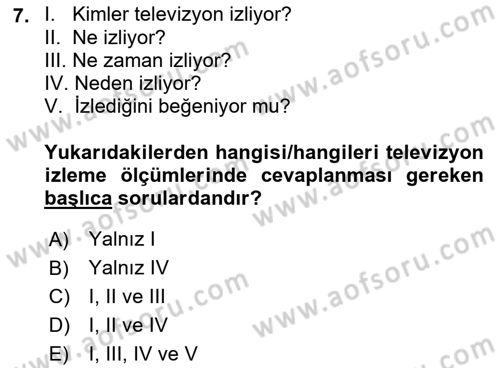 Medya Planlama Dersi 2021 - 2022 Yılı Yaz Okulu Sınav Soruları 7. Soru