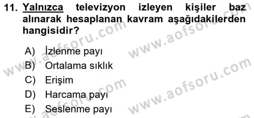 Medya Planlama Dersi Ara Sınavı Deneme Sınav Soruları 11. Soru